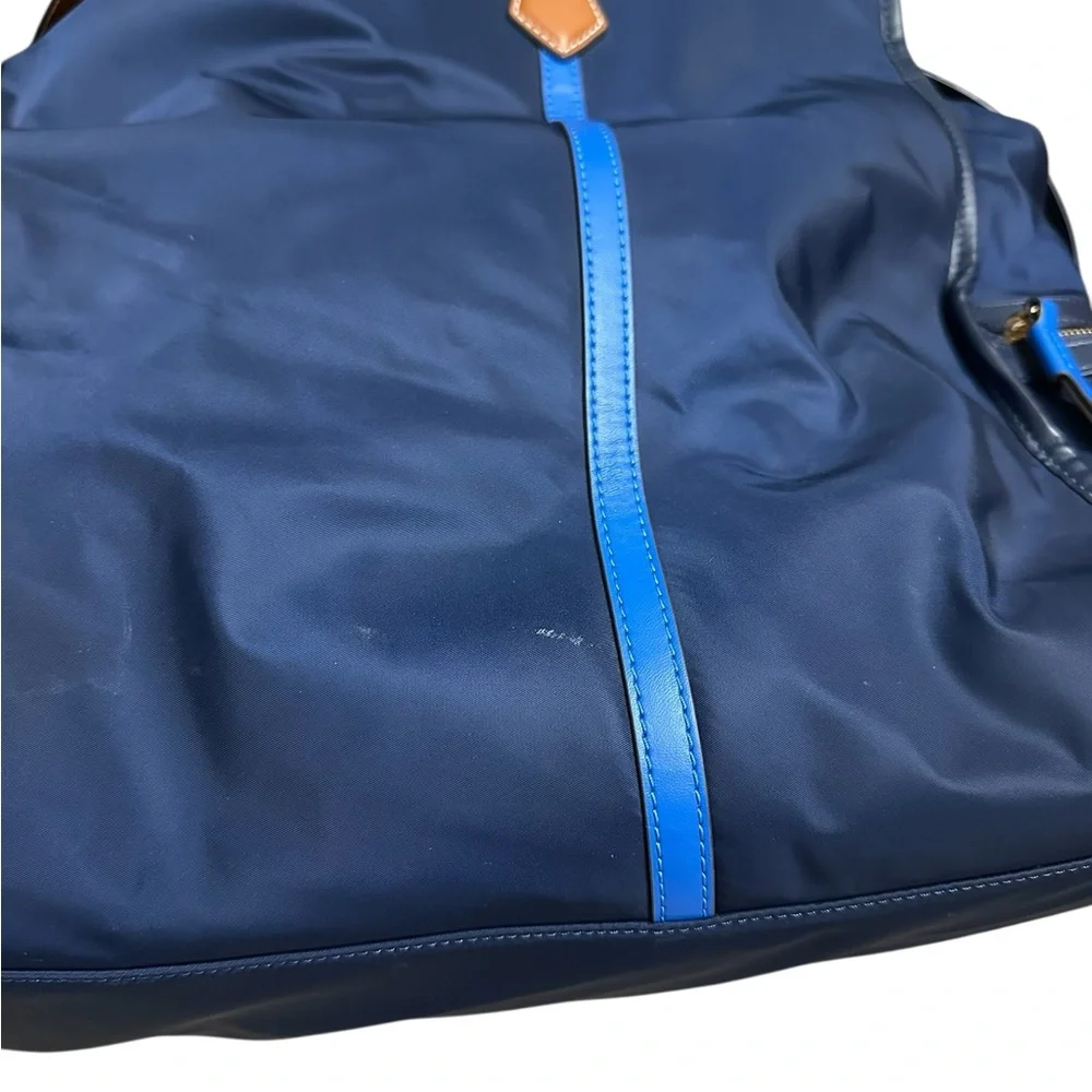 Tory Burch The Perry Overnight Travel Bag Blue Nylon Faux Leather Trim One Size
